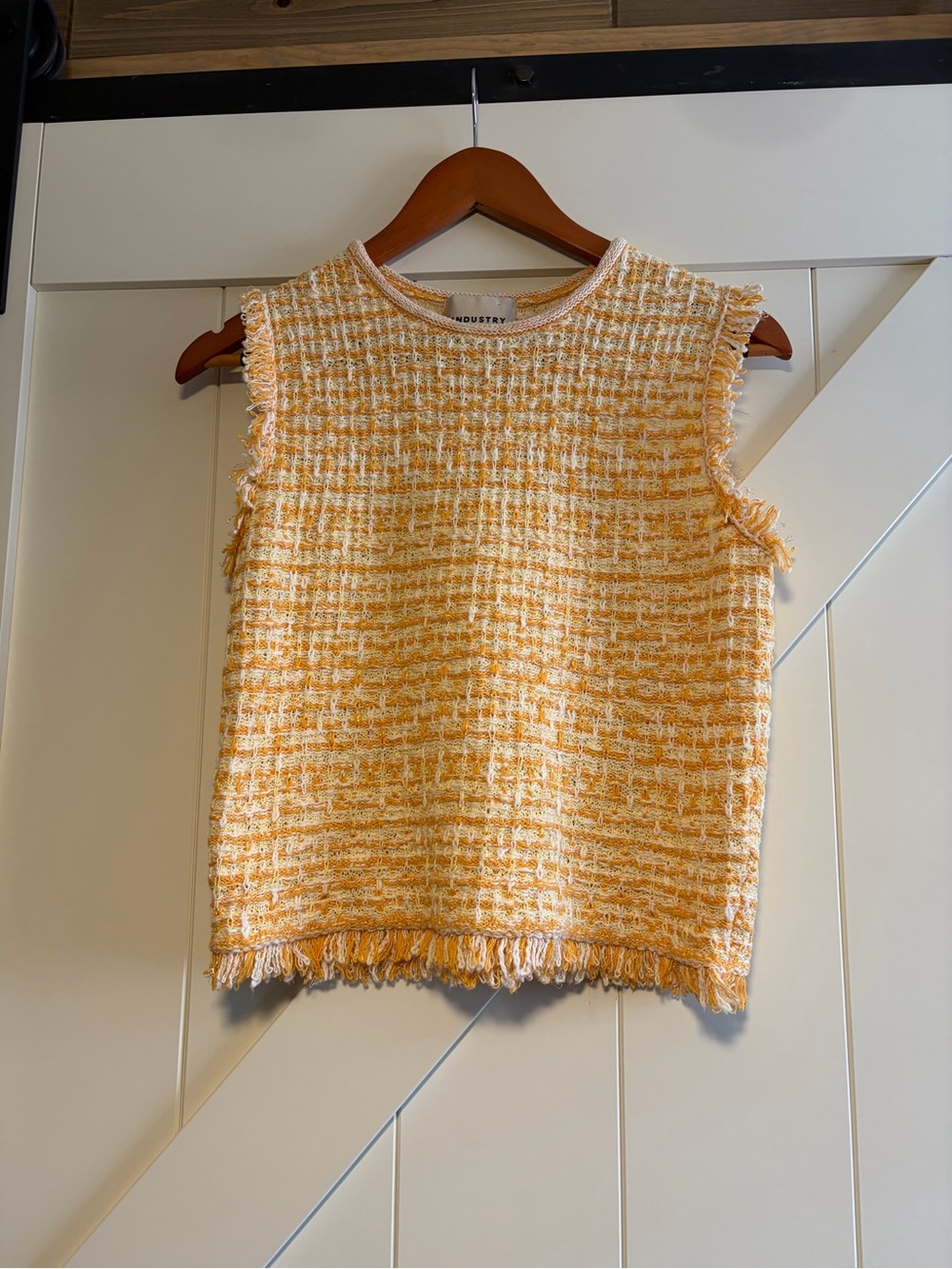 Yellow Tweed Fringe Sleeveless Top - Kids